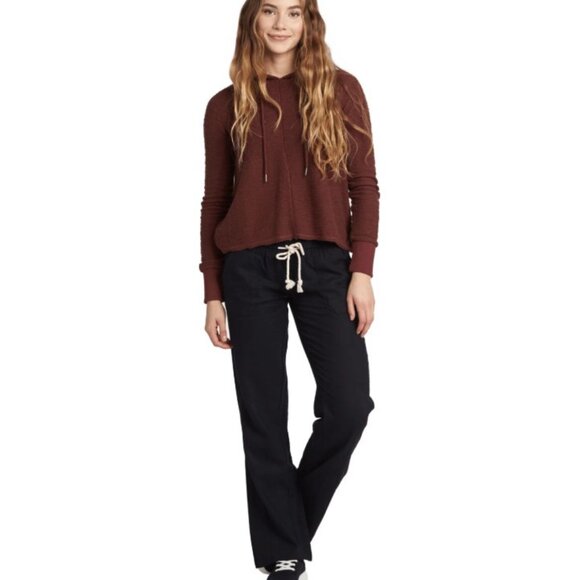 Roxy Oceanside Beach Pant Linen Blend Black Lounge Pants Womens Size Small Flowy - Picture 1 of 13